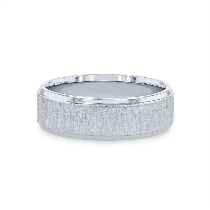 Diamonds Direct Men'S Bands | Verragio Matte With Polish Edge Band White Gold 14K