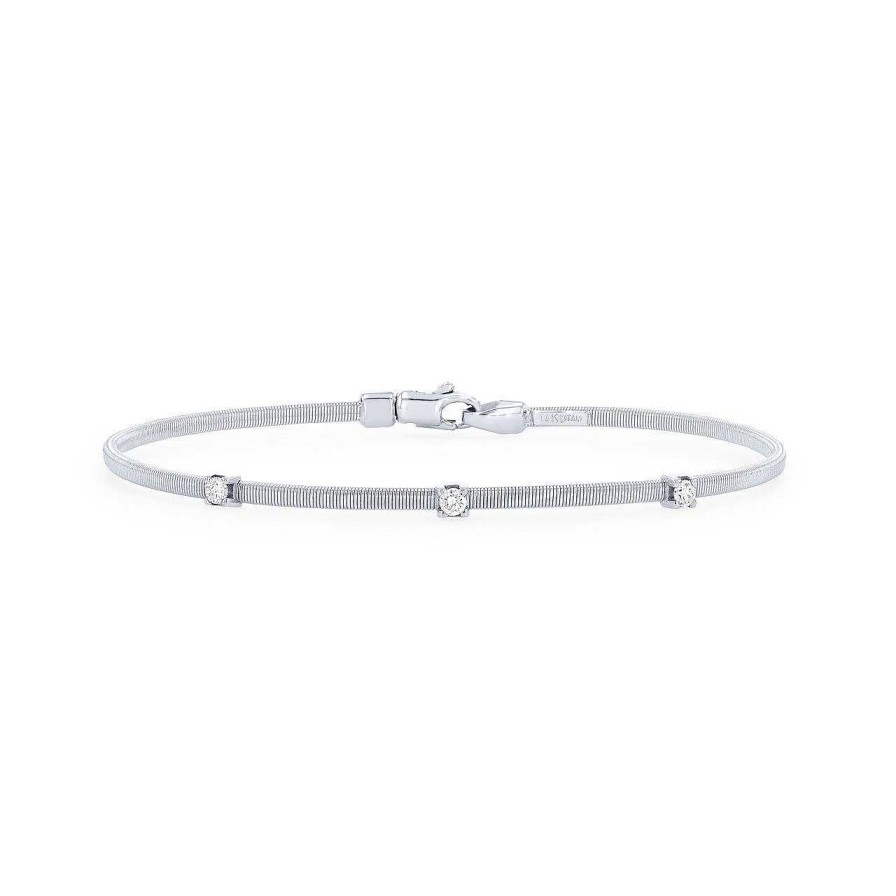 Diamonds Direct Bracelets | Diamond Station Bangle White Gold 14K