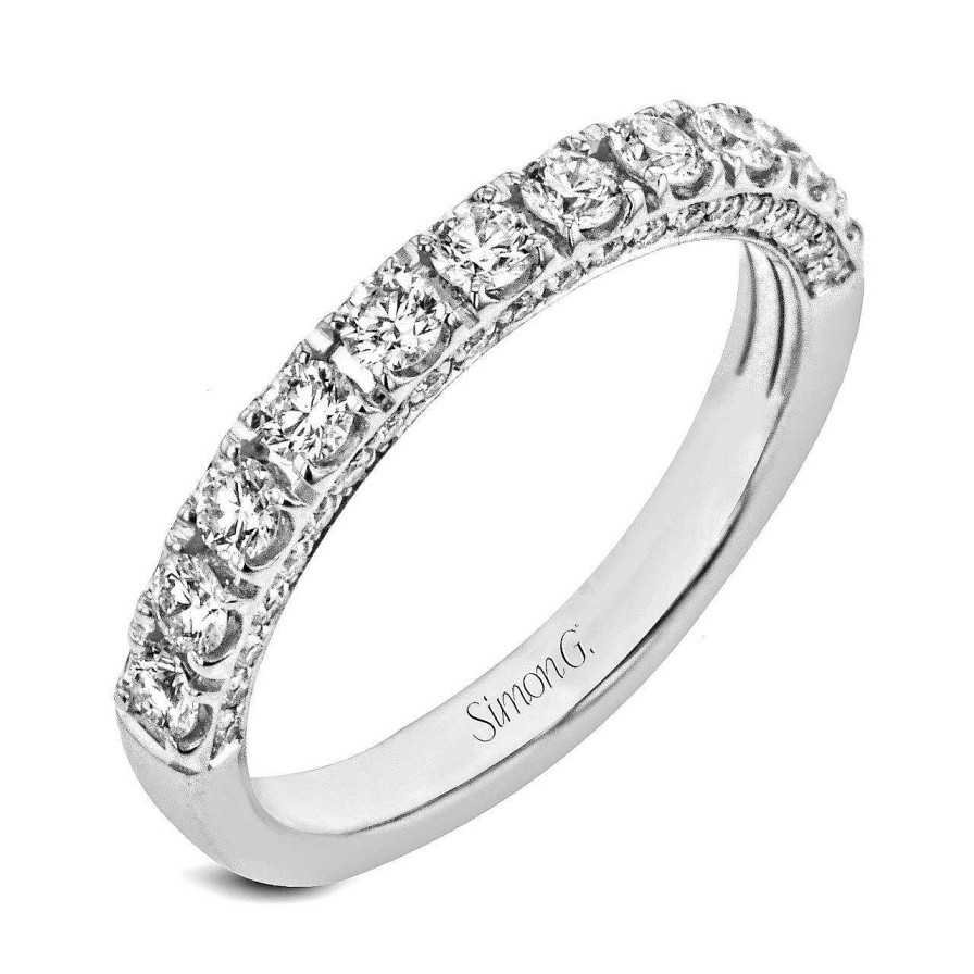 Diamonds Direct Women'S Bands | Simon G. Three Sided Diamond Wedding Band White Gold 18K