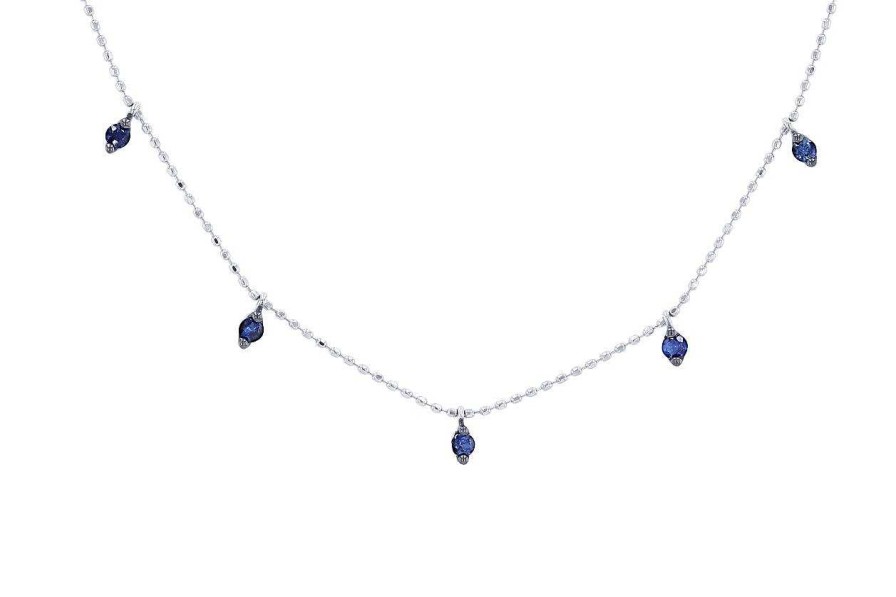 Diamonds Direct Necklaces & Pendants | Blue Sapphire Station Necklace White Gold 14K