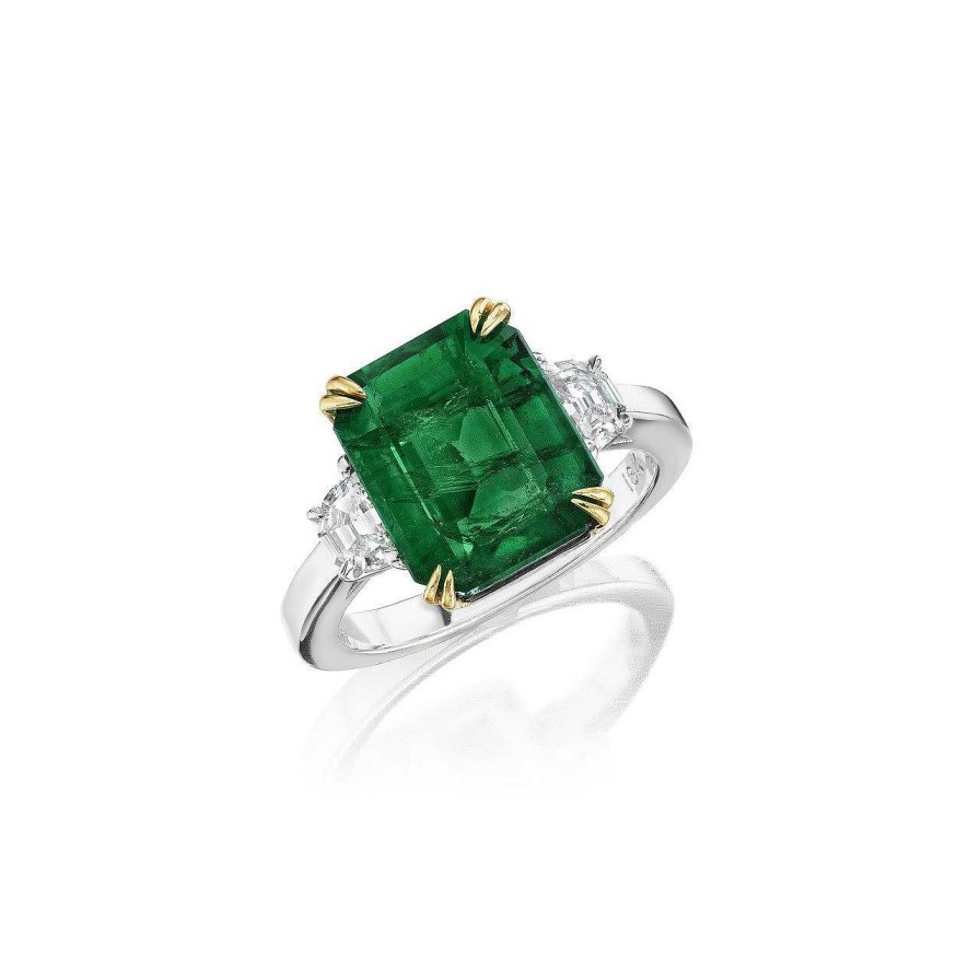 Diamonds Direct Rings | Emerald Cut Zambian Emerald And Cadillac Diamond Ring