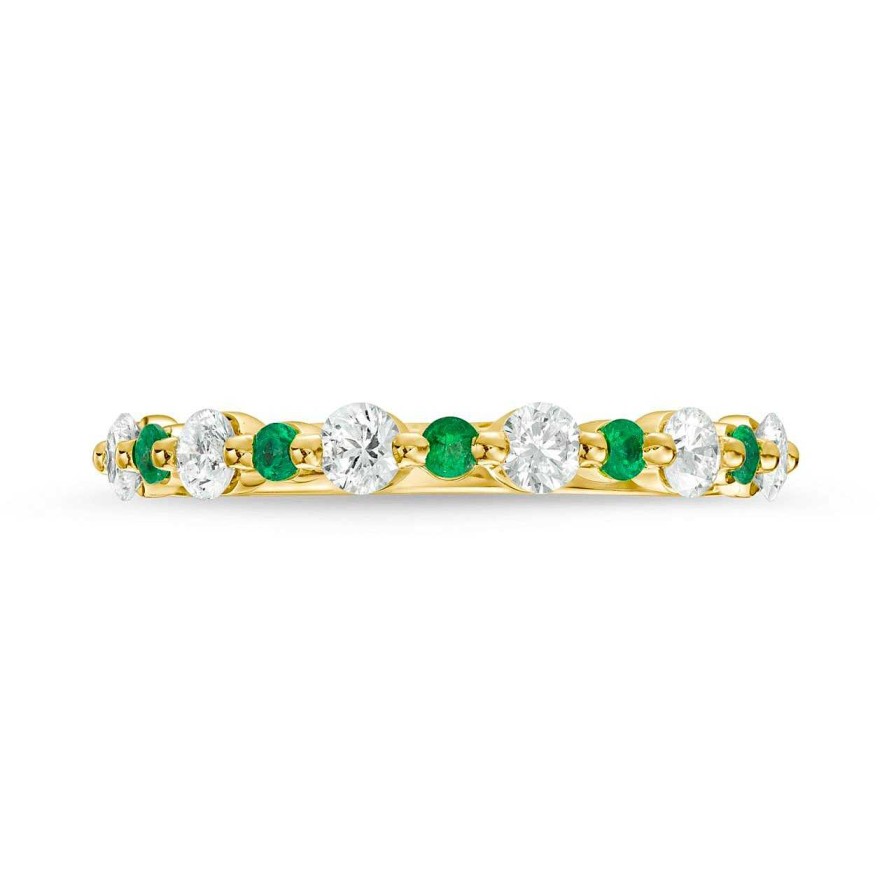 Diamonds Direct Fashion Rings | Alternating Diamond And Emerald Wedding Band Yellow Gold 14K