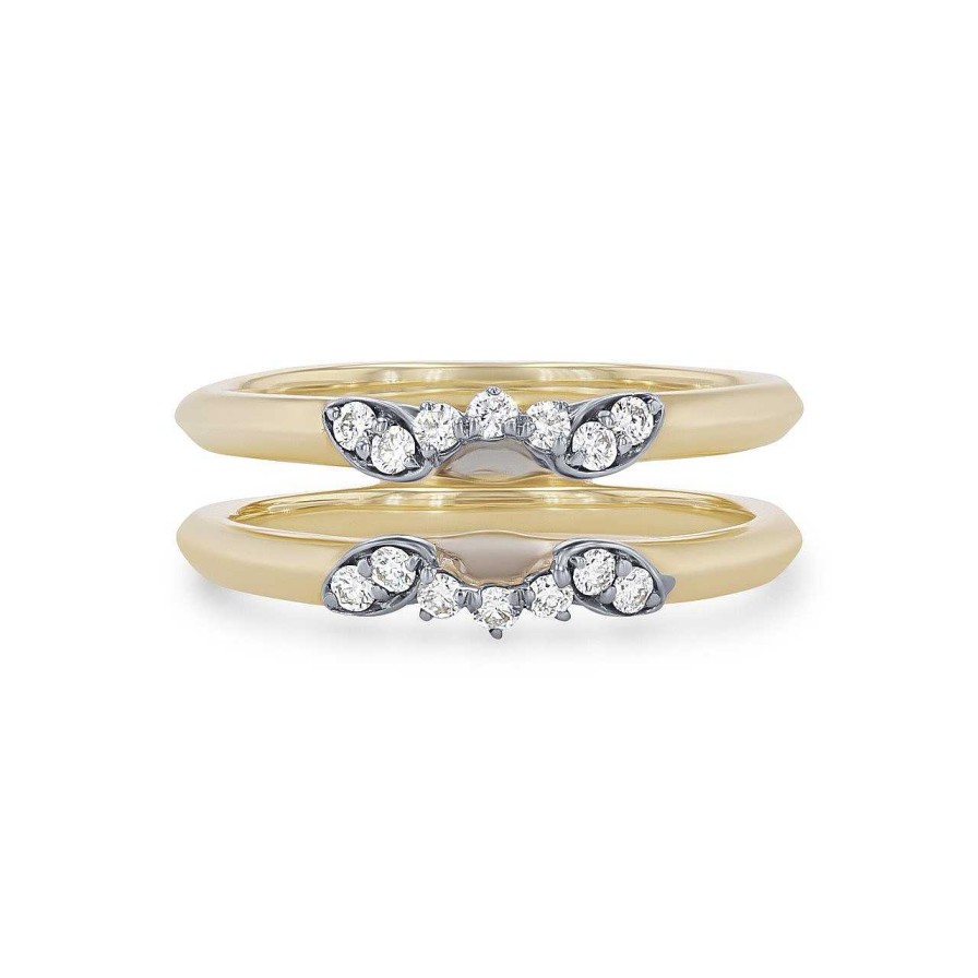 Diamonds Direct Women'S Bands | Simon G. Diamond Floral Ring Guard White And Yellow Gold 18K