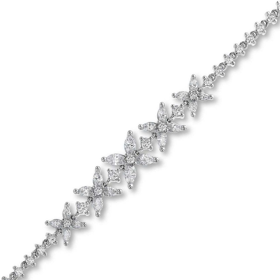 Diamonds Direct Bracelets | Graduated Flower Diamond Tennis Bracelet