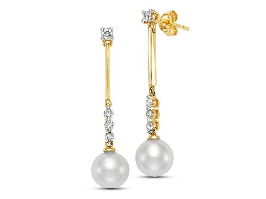 Diamonds Direct Earrings | Freshwater Pearl And Diamond Drop Earrings