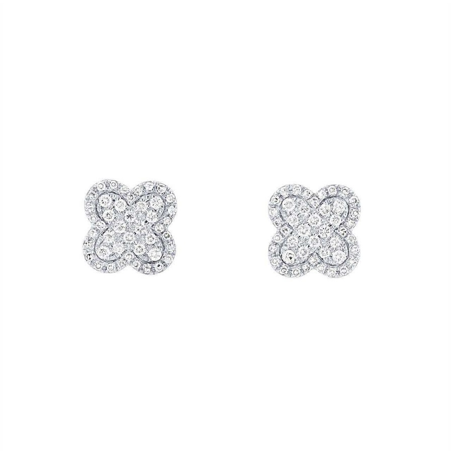 Diamonds Direct Earrings | Pave Diamond Clover Studs