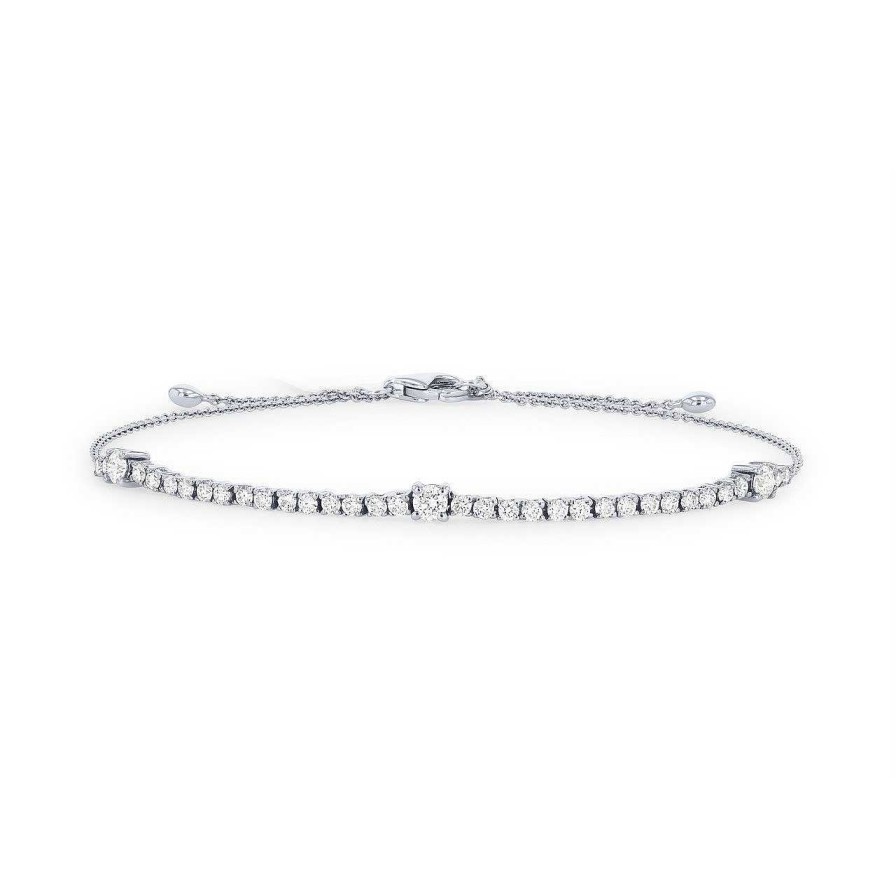 Diamonds Direct Bracelets | Petite Alternating Diamond Tennis Bracelet White Gold 14K