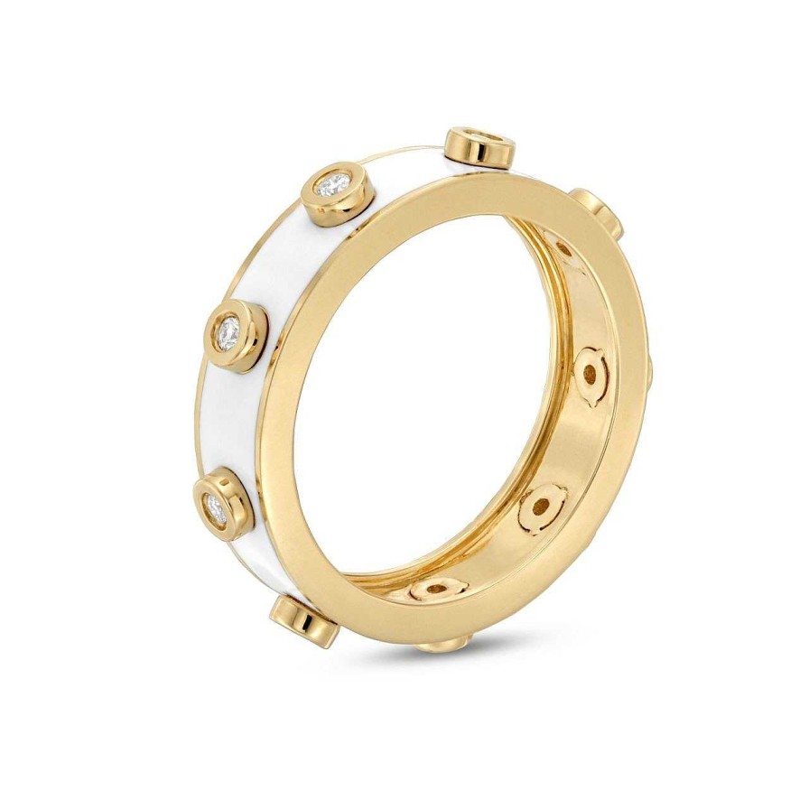 Diamonds Direct Fashion Rings | Michael M. Chroma White Enamel Bezel Ring Yellow Gold 14K