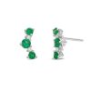 Diamonds Direct Earrings | Emerald And Diamond Contour Stud Earrings White Gold 14K