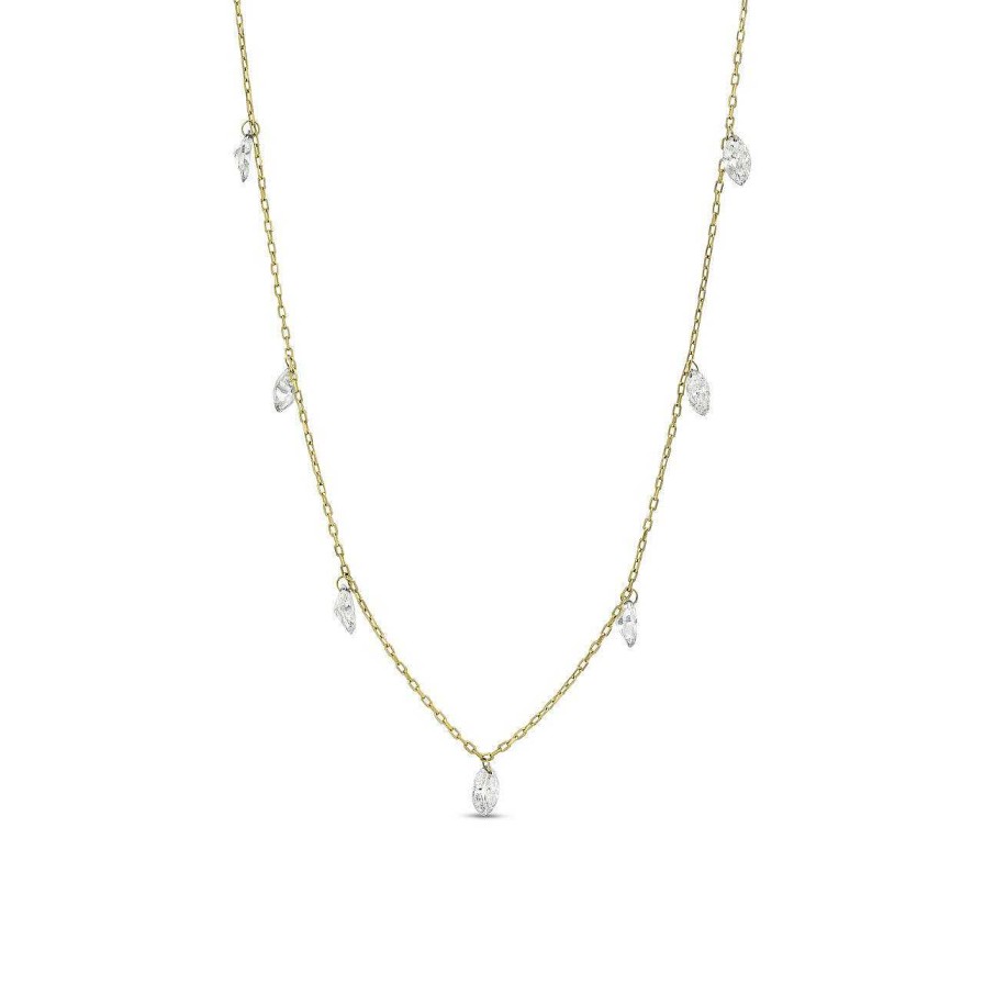 Diamonds Direct Necklaces & Pendants | Marquise Diamond Floating Station Necklace Yellow Gold 18K