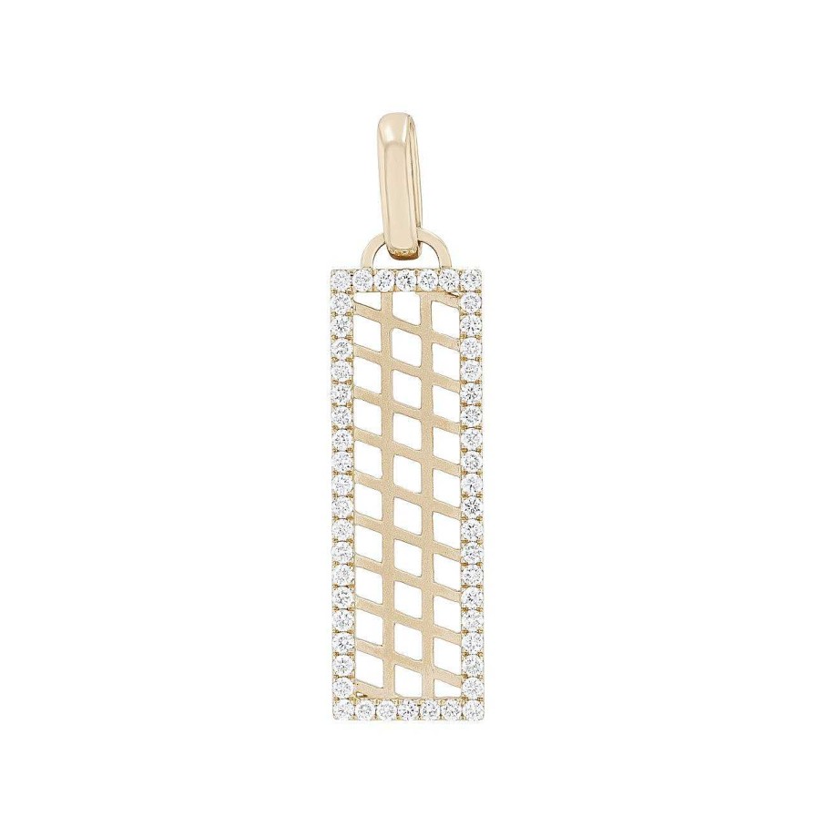 Diamonds Direct Pendants | Diamond Border Vertical Bar Pendant Yellow Gold 14K