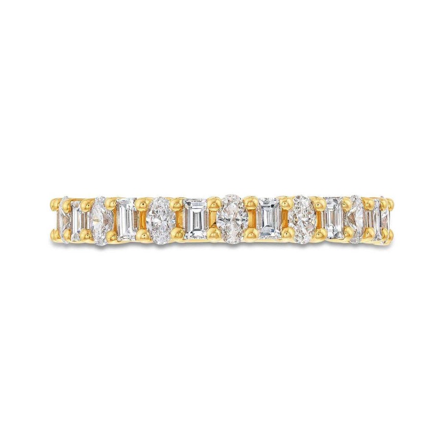 Diamonds Direct Women'S Bands | Alternating Baguette And Oval Cut Diamond Wedding Band Yellow Gold 14K