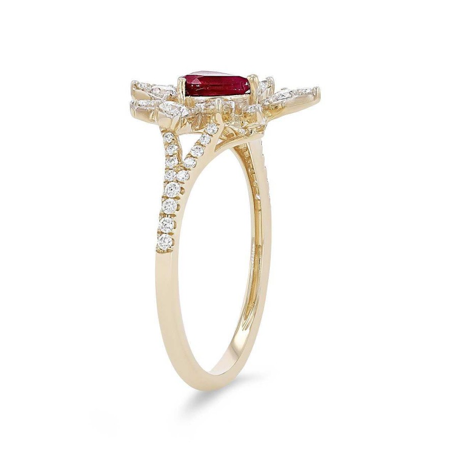 Diamonds Direct Fashion Rings | Ruby And Diamond Abstract Halo Ring Yellow Gold 14K