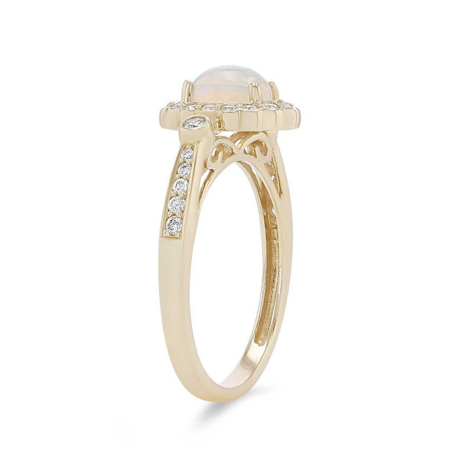 Diamonds Direct Fashion Rings | Opal And Diamond Scallop Halo Ring Yellow Gold 14K