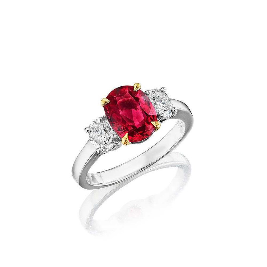 Diamonds Direct Rings | Oval Ruby And Diamond 3 Stone Ring