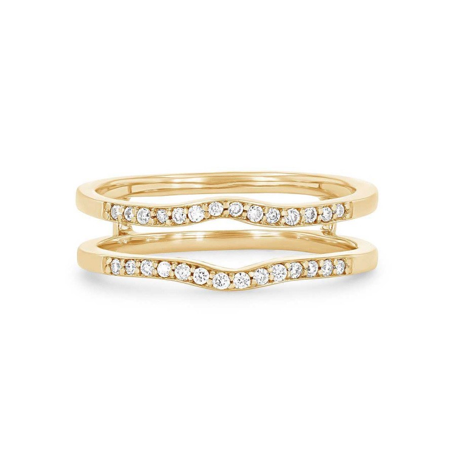 Diamonds Direct Women'S Bands | Beadset Diamond Contour Ring Guard By True Romance Yellow Gold 14K