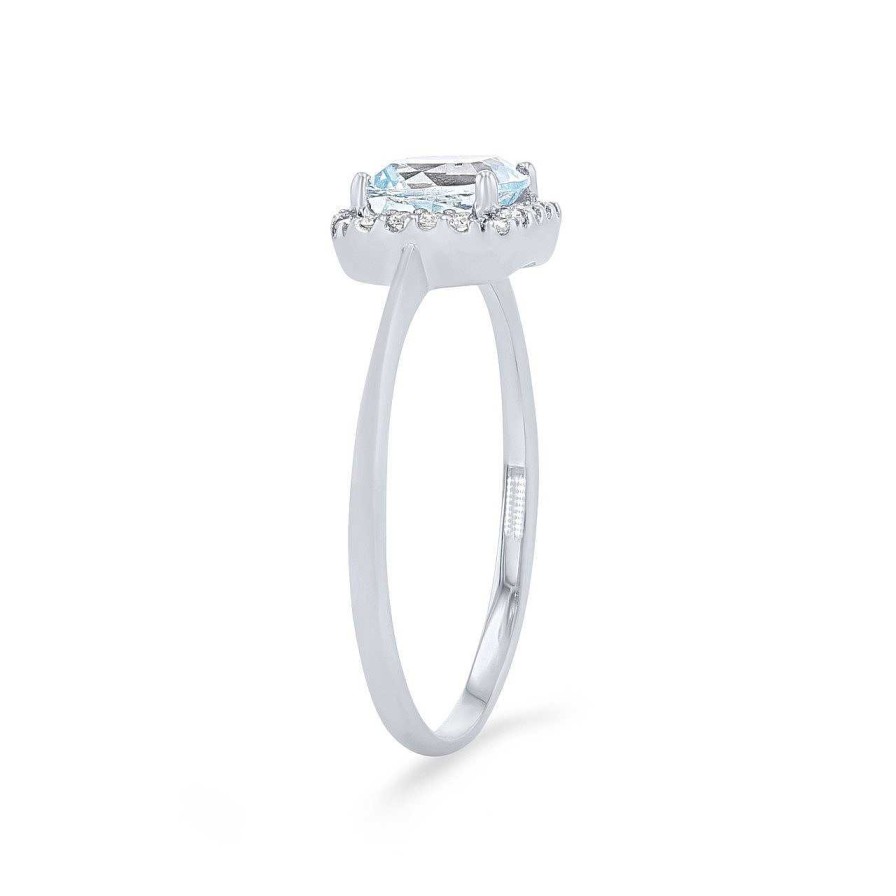 Diamonds Direct Fashion Rings | Aquamarine And Diamond Cushion Halo Ring White Gold 14K