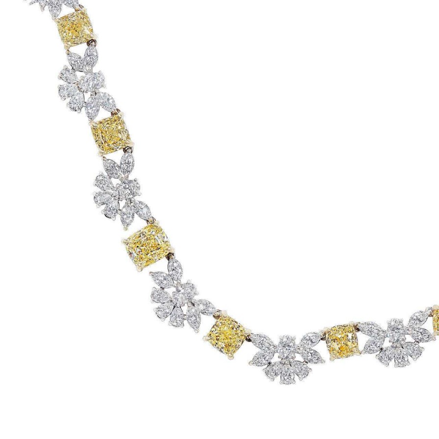 Diamonds Direct Necklaces | Fancy Yellow And White Diamond Riviera Necklace White And Yellow Gold 18K