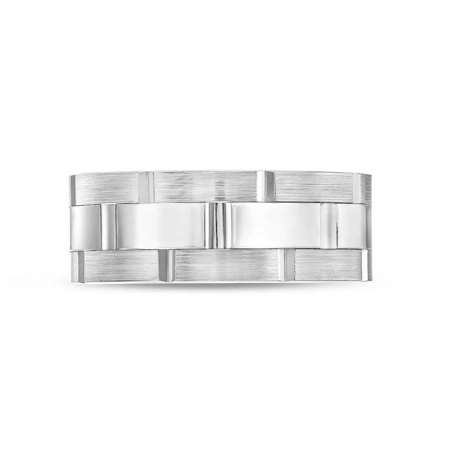 Diamonds Direct Men'S Bands | Simon G. Three Row Brick 8.5Mm Wedding Band White Gold 18K