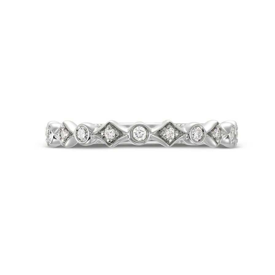 Diamonds Direct Women'S Bands | Verragio Renaissance Alternating Geometric Wedding Band White Gold 14K