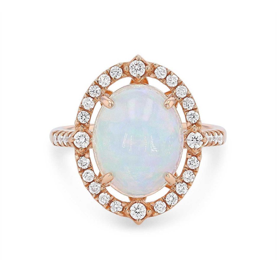 Diamonds Direct Fashion Rings | Opal And Diamond Oval Vintage Halo Ring Rose Gold 14K