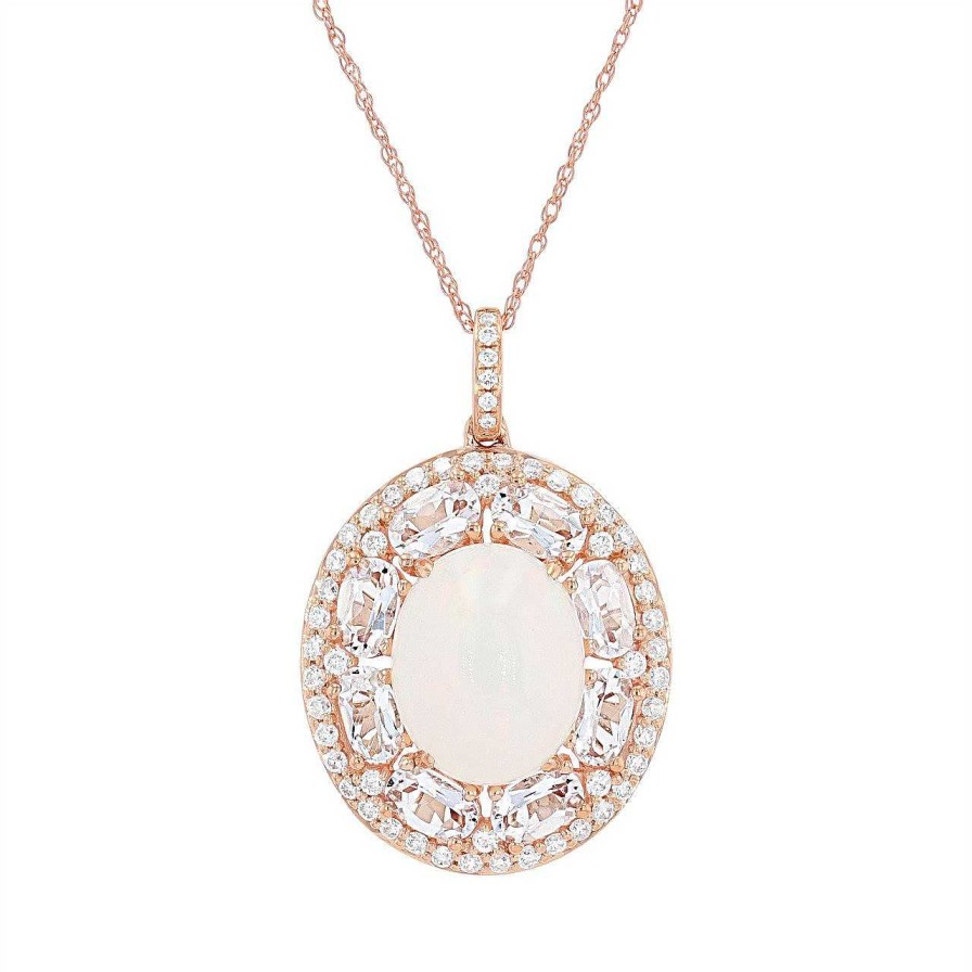 Diamonds Direct Necklaces & Pendants | Opal And Morganite Halo Pendant Rose Gold 14K