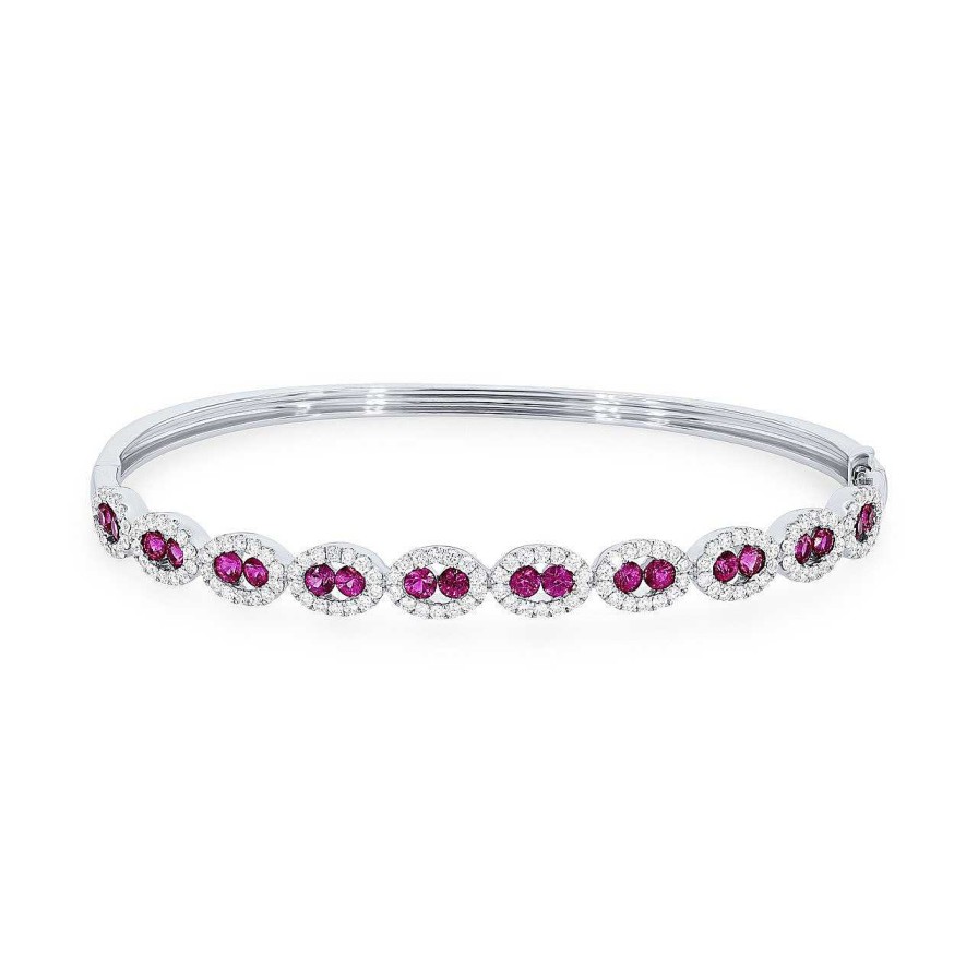 Diamonds Direct Bracelets | Ruby And Diamond Halo Bangle White Gold 14K