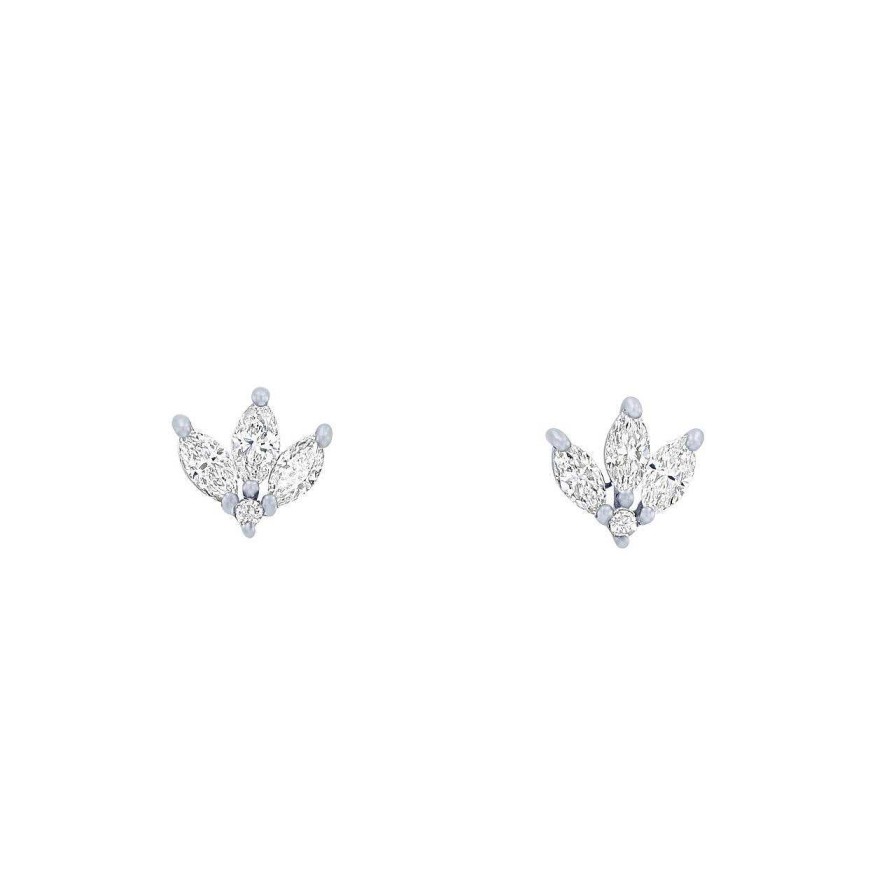 Diamonds Direct Earrings | Marquise Diamond Floral Stud Earrings White Gold 18K