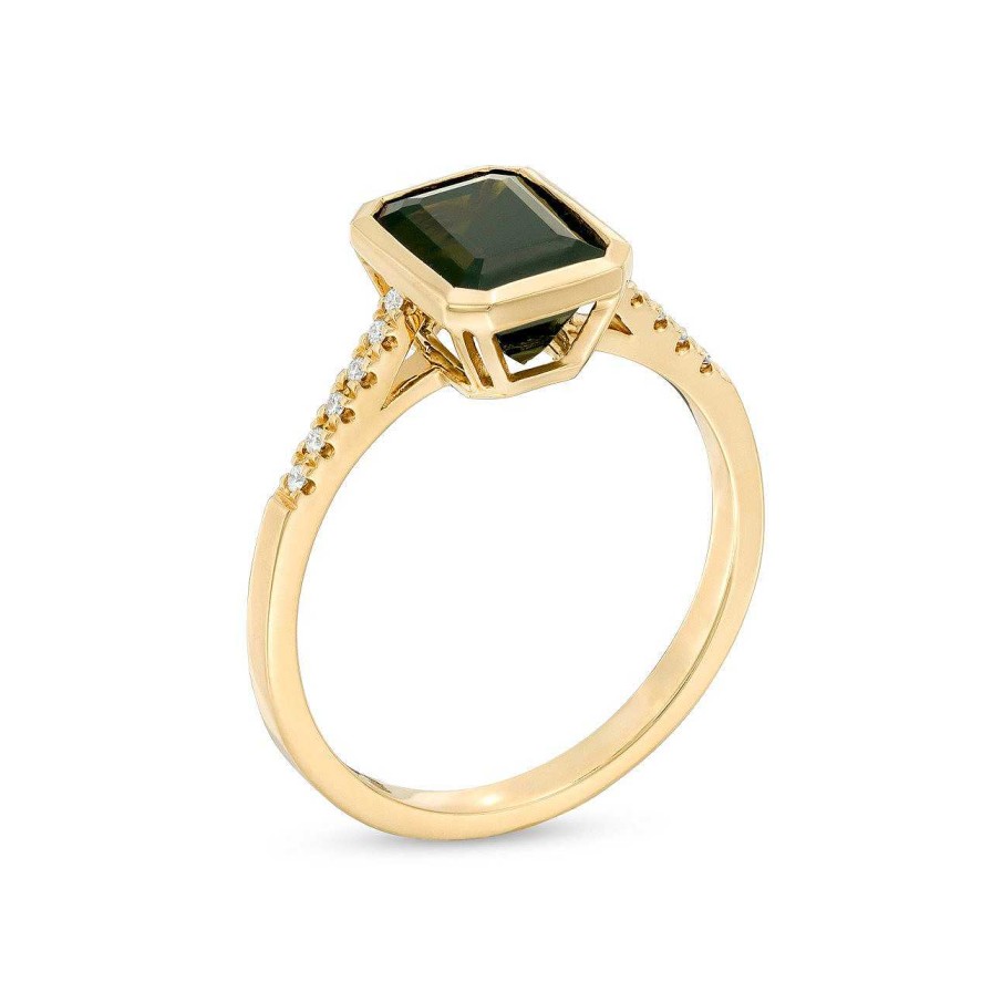 Diamonds Direct Fashion Rings | Green Tourmaline Bezel Ring Yellow Gold 14K