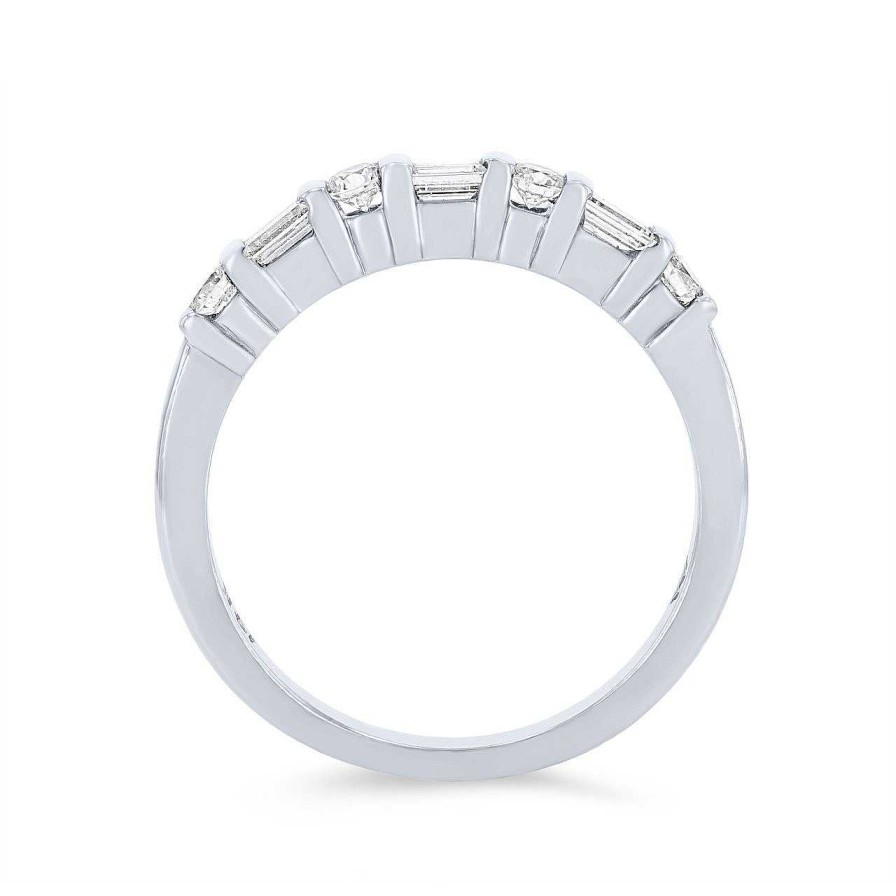 Diamonds Direct Women'S Bands | Alternating Baguette And Round Diamond Wedding Band By Ses Creations White Gold 14K