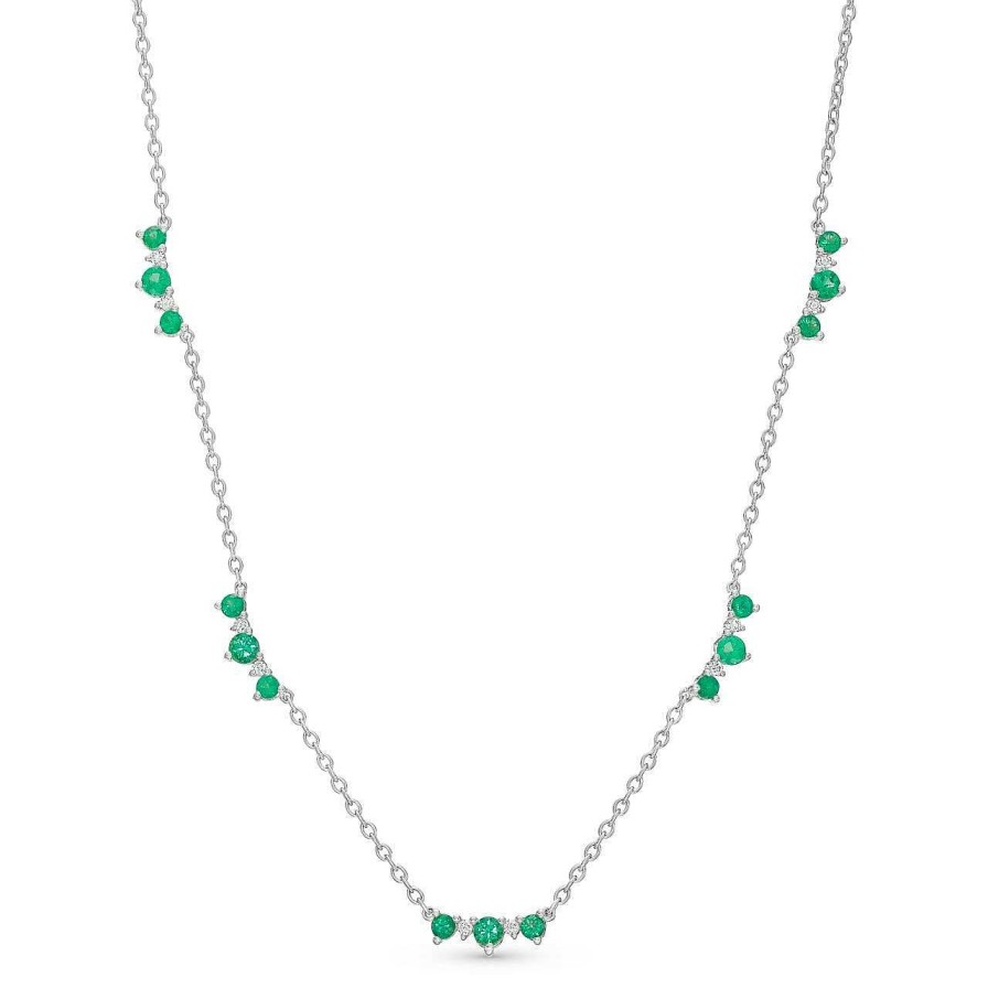 Diamonds Direct Necklaces & Pendants | Alternating Emerald And Diamond Station Necklace Yellow Gold 14K