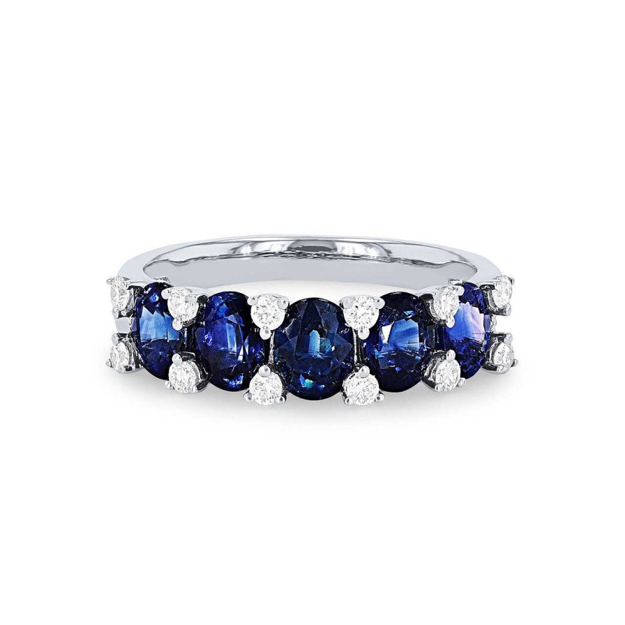 Diamonds Direct Fashion Rings | Oval Sapphire And Diamond Ring White Gold 14K