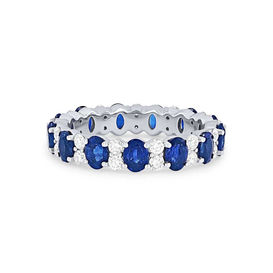 Diamonds Direct Women'S Bands | Alternating Oval Sapphire And Diamond Eternity Band By Classique White Gold 14K