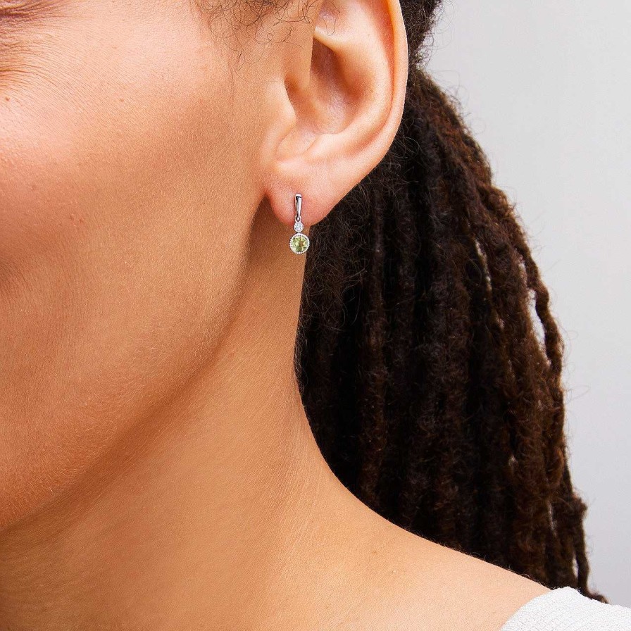 Diamonds Direct Earrings | Peridot & Diamond Bezel Milgrain Earrings