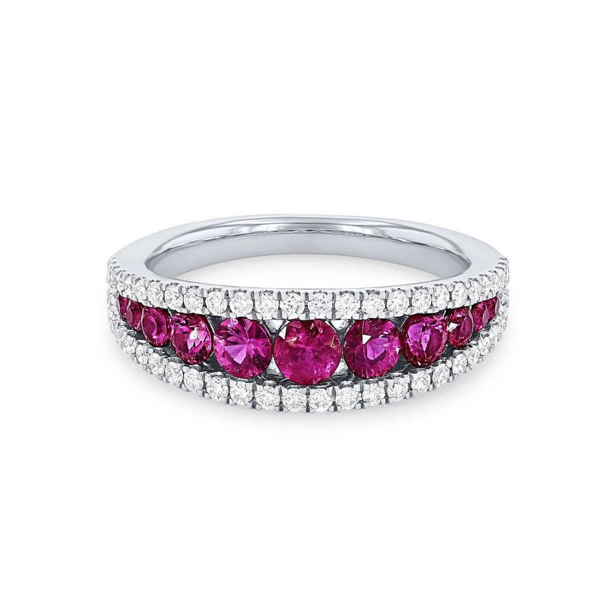 Diamonds Direct Fashion Rings | Ruby And Diamond Border Ring White Gold 14K