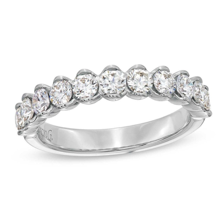 Diamonds Direct Women'S Bands | Simon G. Modern Prong Diamond Wedding Band White Gold 18K