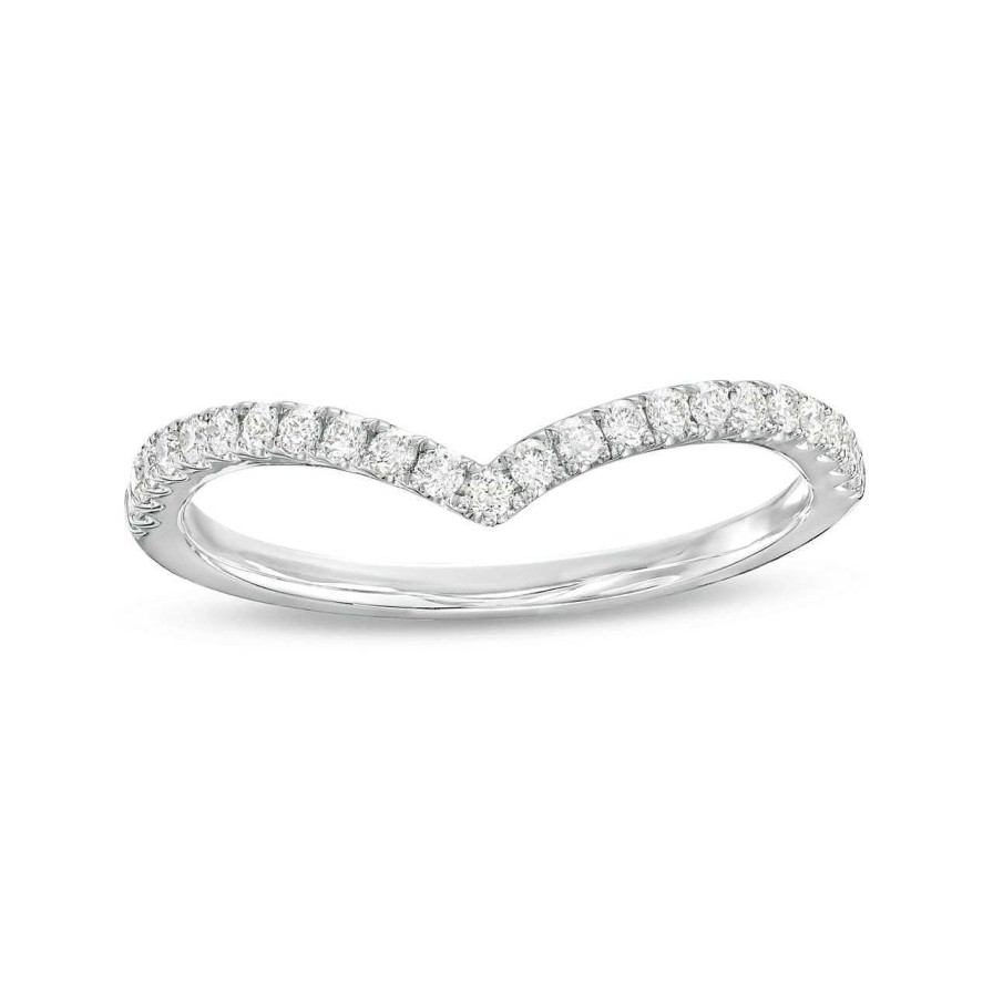 Diamonds Direct Women'S Bands | Contour Diamond Wedding Band White Gold 14K