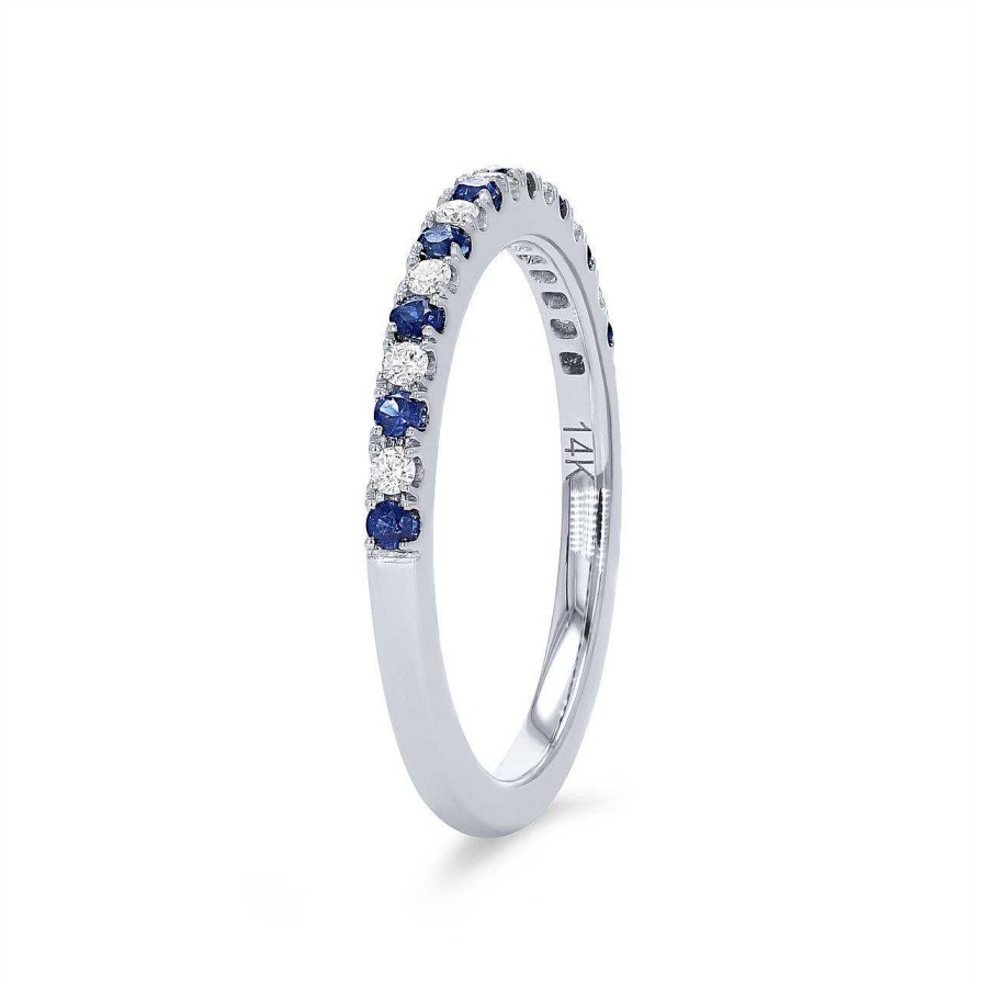 Diamonds Direct Women'S Bands | Alternating Sapphire And Diamond Wedding Band By Classique Creations White Gold 14K