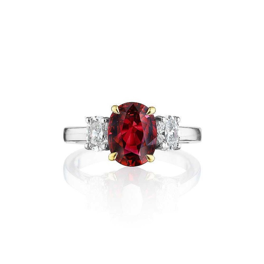 Diamonds Direct Rings | Oval Ruby And Diamond 3 Stone Ring