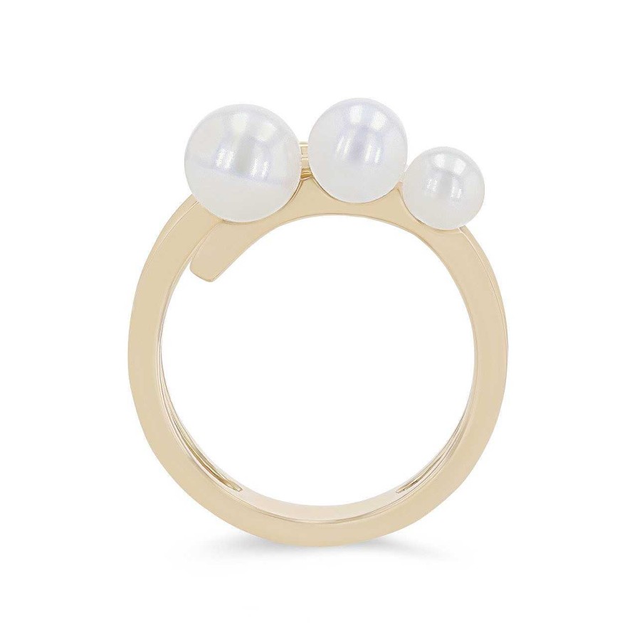 Diamonds Direct Fashion Rings | Graduated Pearl Bypass Ring Yellow Gold 14K