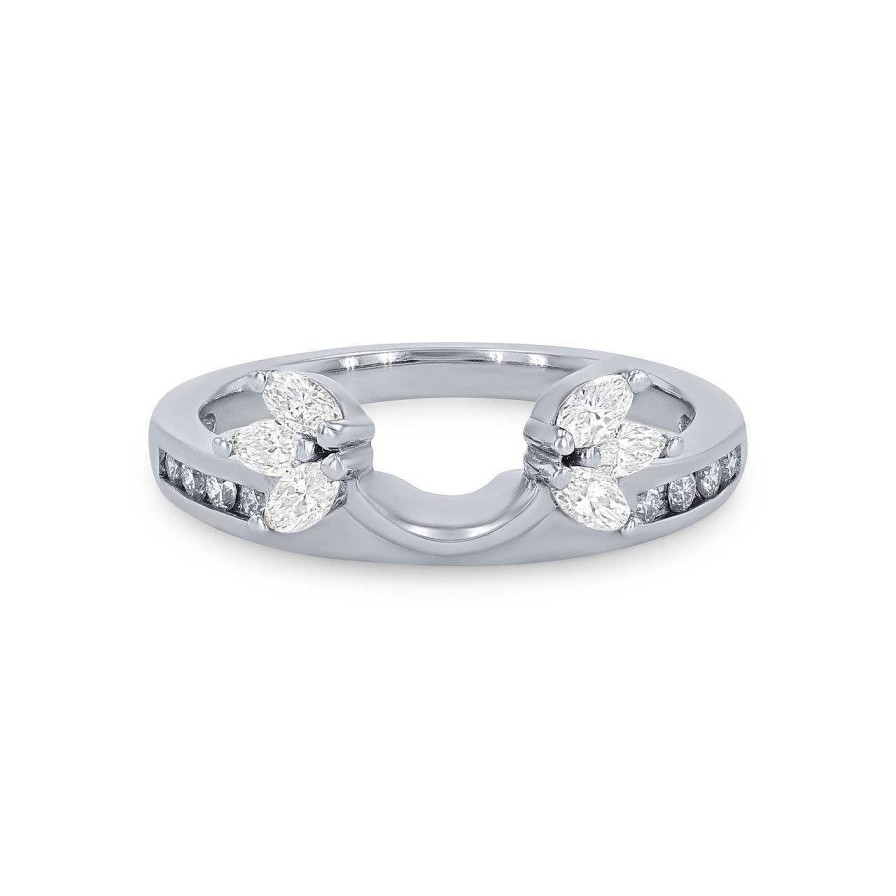 Diamonds Direct Women'S Bands | Floral Marquise And Round Diamond Ring Wrap By True Romance White Gold 14K