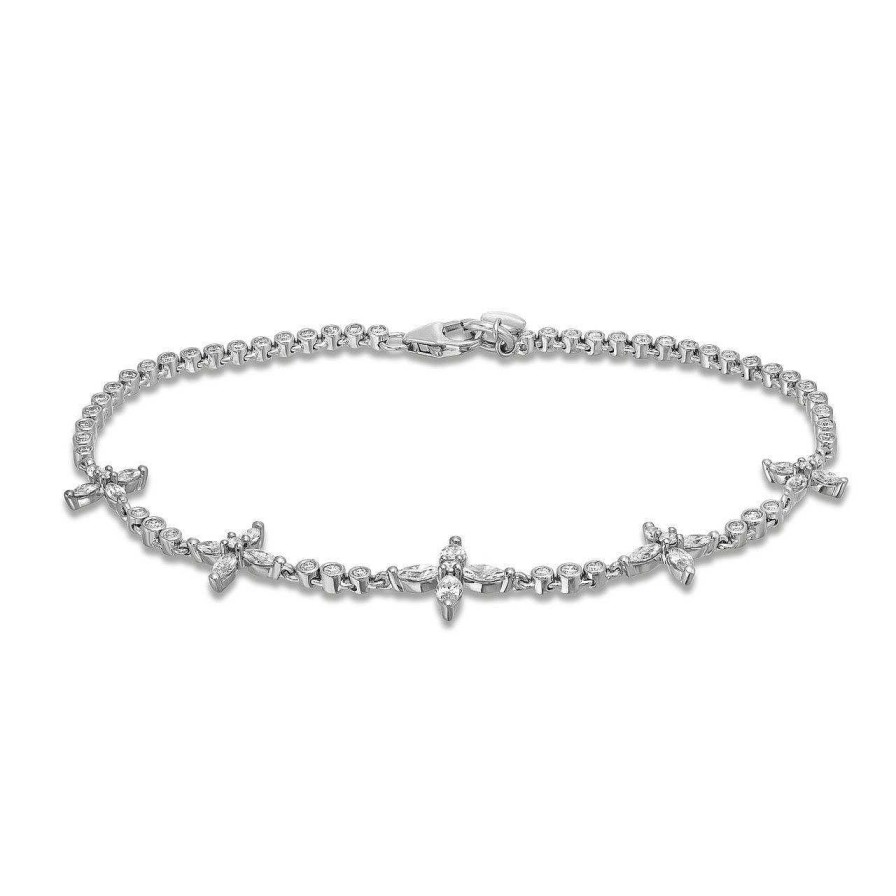 Diamonds Direct Bracelets | Marquise And Round Diamond Station Tennis Bracelet White Gold 14K