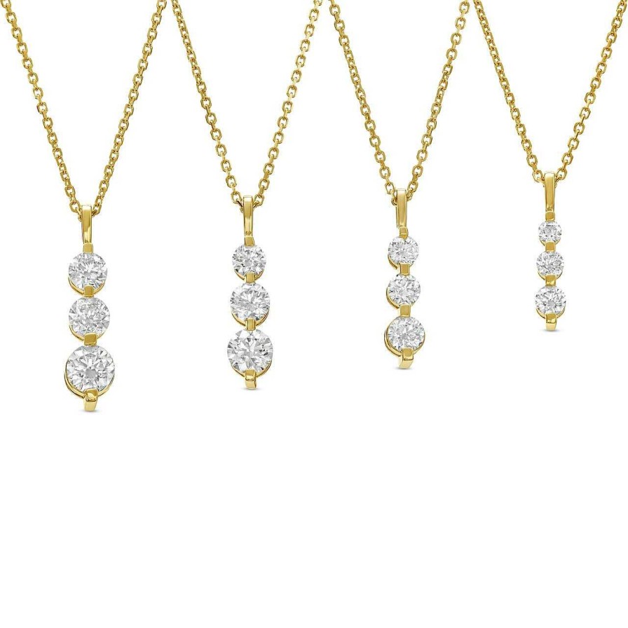 Diamonds Direct Necklaces & Pendants | Graduated Three Stone Diamond Pendant Yellow Gold 14K