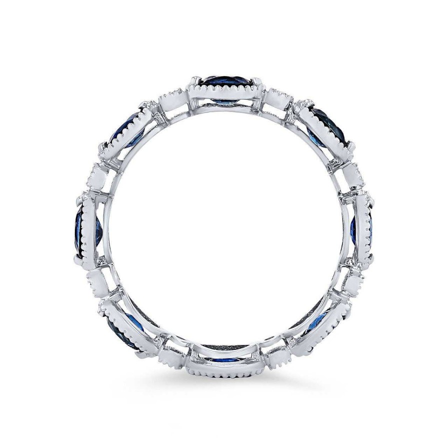 Diamonds Direct Women'S Bands | Oval Sapphire And Diamond Eternity Band White Gold 14K