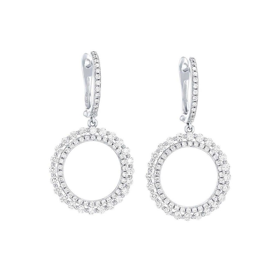 Diamonds Direct Earrings | Diamond Circle Drop Earrings Yellow Gold 14K