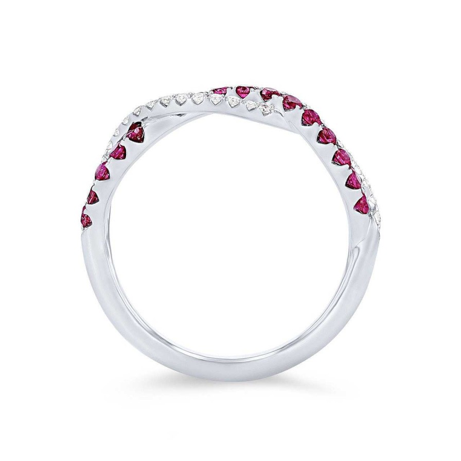 Diamonds Direct Fashion Rings | Ruby And Diamond Twist Band Yellow Gold 14K