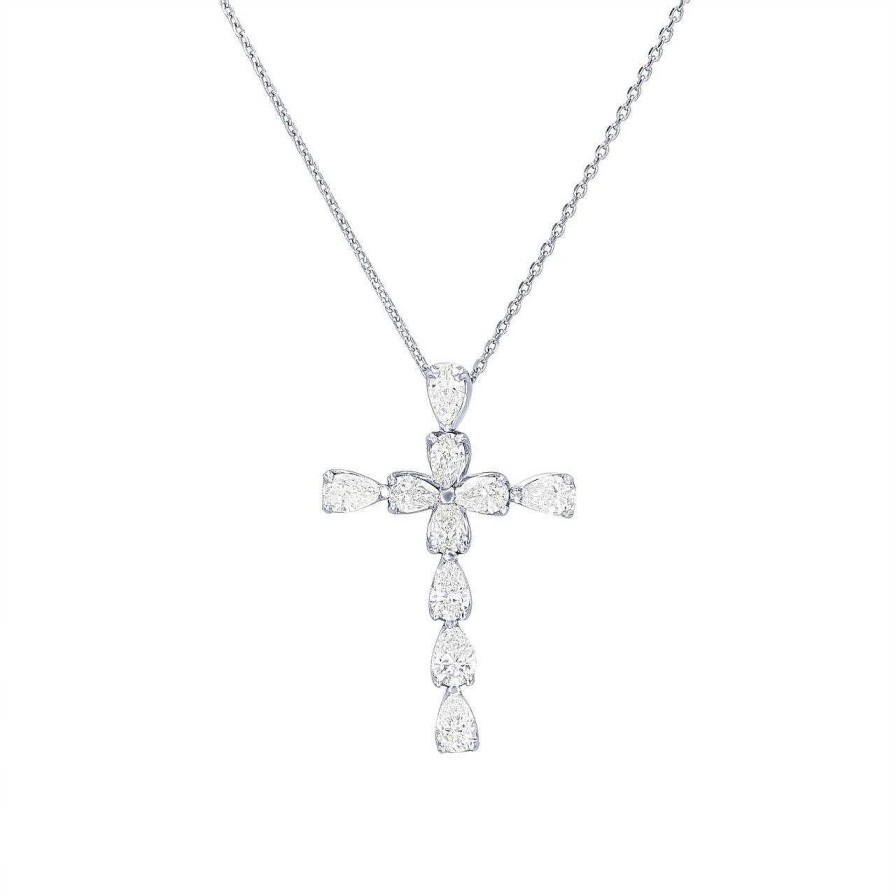 Diamonds Direct Necklaces & Pendants | Pear Shape Diamond Cross Pendant White Gold 18K