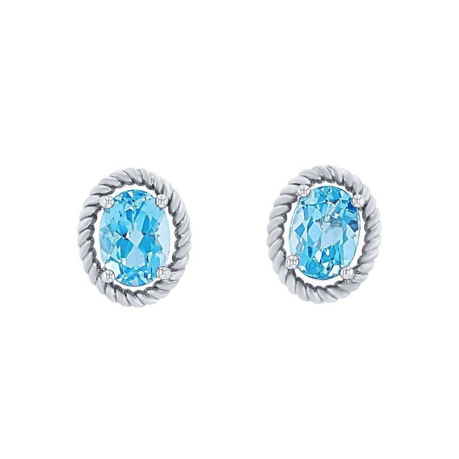 Diamonds Direct Earrings | Blue Topaz Stud With Rope Halo