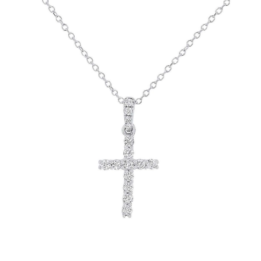 Diamonds Direct Necklaces & Pendants | Standard Diamond Cross Necklace White Gold 14K