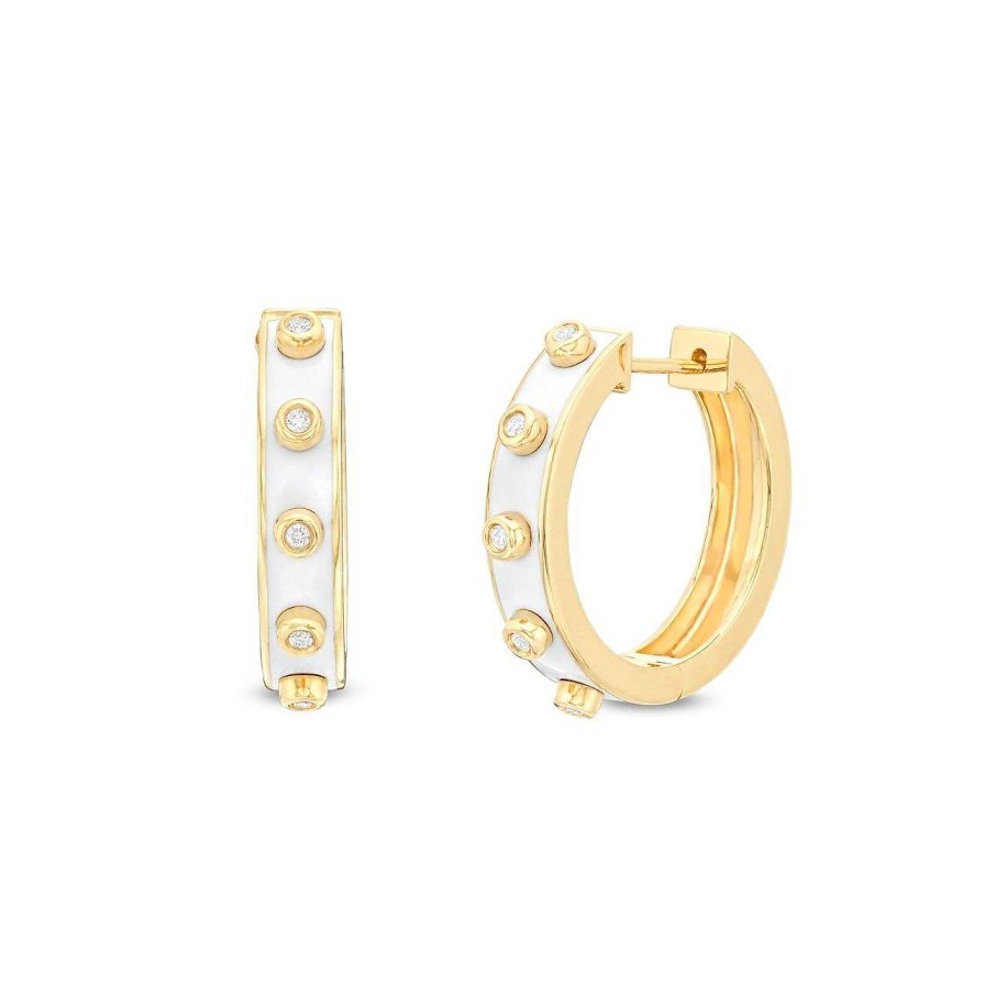 Diamonds Direct Earrings | Michael M. Chroma White Enamel Bezel Huggies